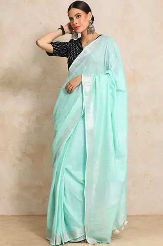 Sea green  cotton handloom saree