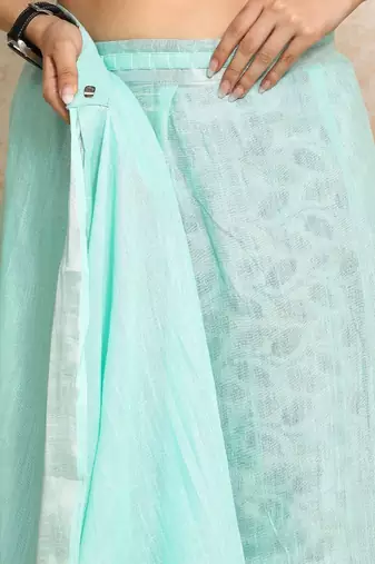 Sea green  cotton handloom saree