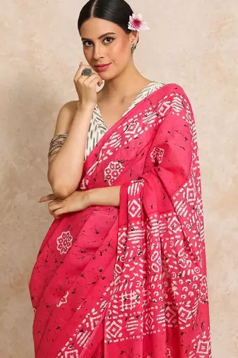 Pink batik  linen handloom saree
