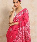 Pink batik  linen handloom saree