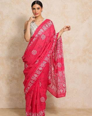 Pink batik  linen handloom saree 2
