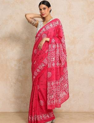 Pink batik  linen handloom saree 3