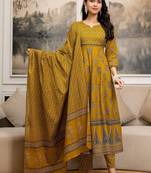women ethnic motifs printed  cotton kurta with trousers & with dupatta