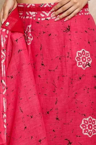 Pink batik  linen handloom saree
