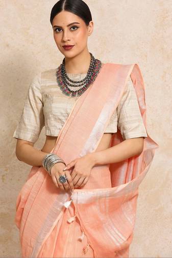 Peach woven design  cotton saree