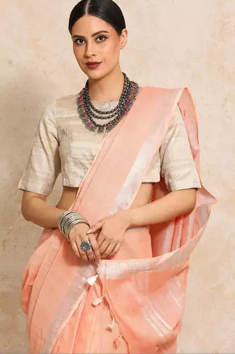 Peach woven design  cotton saree