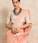 Peach woven design  cotton saree