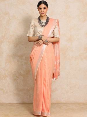Peach woven design  cotton saree 2