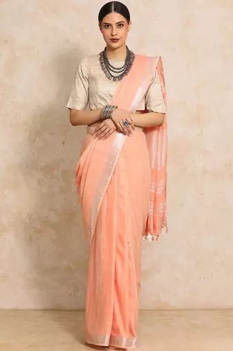 Peach woven design  cotton saree