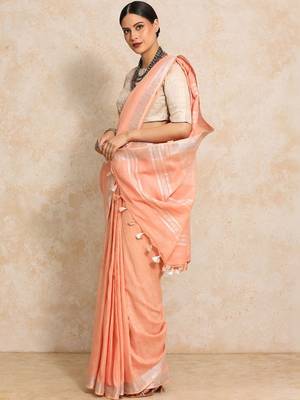 Peach woven design  cotton saree 3