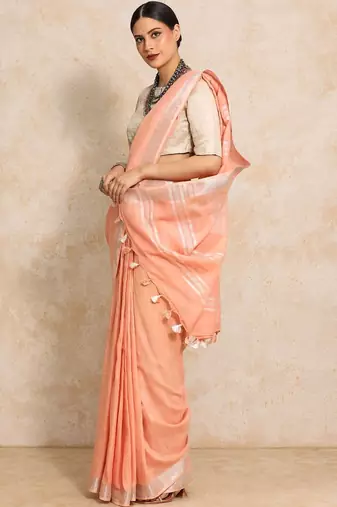 Peach woven design  cotton saree