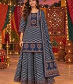 women ethnic motifs printed regular  cotton kurta with sharara & with dupatta