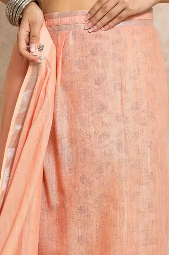 Peach woven design  cotton saree