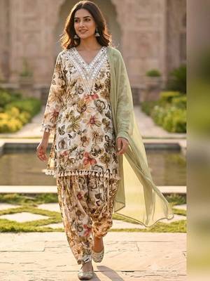 women floral printed regular mirror work kurta with patiala & with dupatta 1