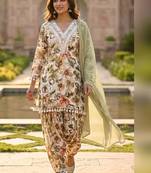 women floral printed regular mirror work kurta with patiala & with dupatta