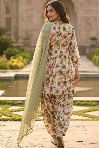 women floral printed regular mirror work kurta with patiala & with dupatta