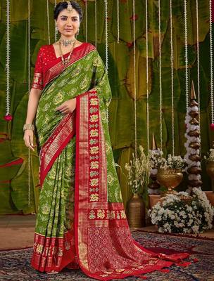 Green ethnic motifs silk blend sambalpuri saree 1