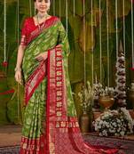 Green ethnic motifs silk blend sambalpuri saree