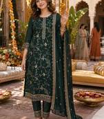 women ethnic motifs embroidered regular kurta with trousers & with dupatta