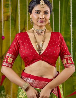Green ethnic motifs silk blend sambalpuri saree 5