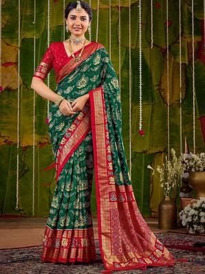 Green bandhani zari silk blend handloom sambalpuri saree 1