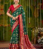 Green bandhani zari silk blend handloom sambalpuri saree