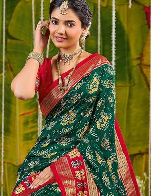 Green bandhani zari silk blend handloom sambalpuri saree 2