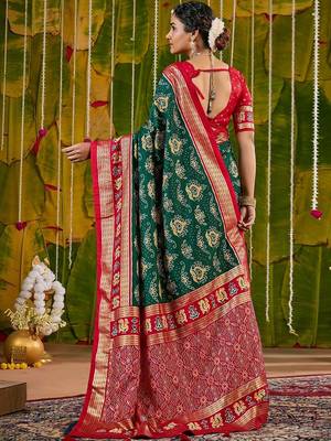Green bandhani zari silk blend handloom sambalpuri saree 3