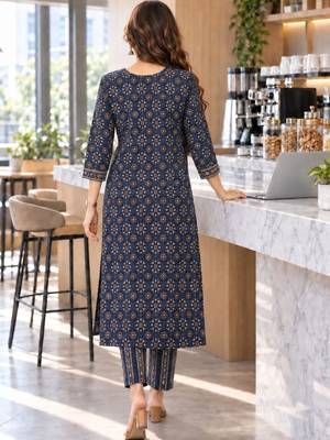 women ethnic motifs printed regular  cotton kurta with trousers & with dupatta 3