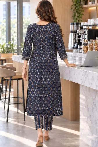 women ethnic motifs printed regular  cotton kurta with trousers & with dupatta