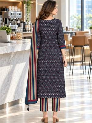 women printed regular  cotton kurta with trousers & with dupatta 4