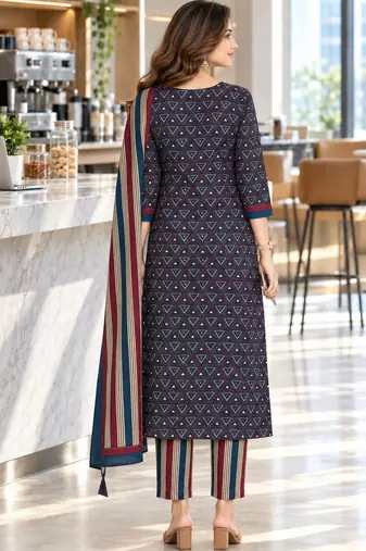 women printed regular  cotton kurta with trousers & with dupatta