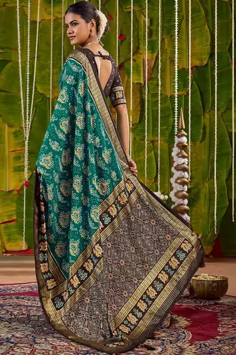 Teal ethnic motifs zari silk blend handloom sambalpuri saree