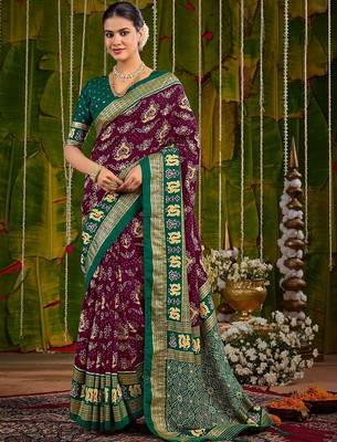 Maroon ethnic motifs zari silk blend handloom sambalpuri saree 1