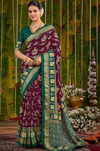 Maroon ethnic motifs zari silk blend handloom sambalpuri saree