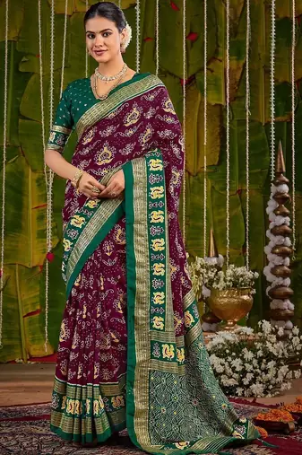 Maroon ethnic motifs zari silk blend handloom sambalpuri saree