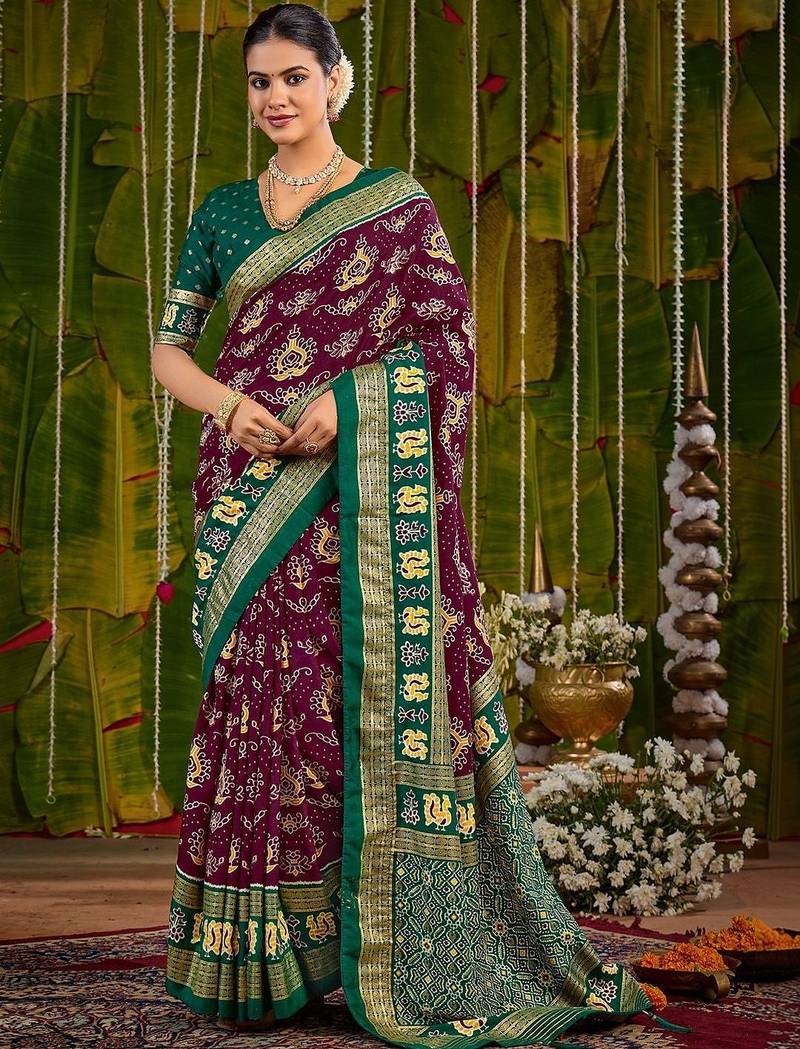 Maroon ethnic motifs zari silk blend handloom sambalpuri saree