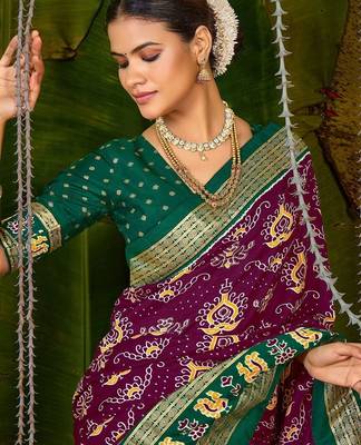 Maroon ethnic motifs zari silk blend handloom sambalpuri saree 2