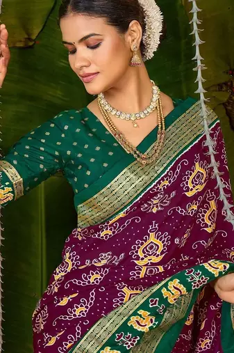 Maroon ethnic motifs zari silk blend handloom sambalpuri saree