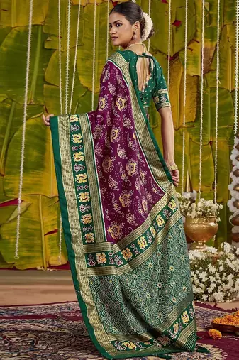 Maroon ethnic motifs zari silk blend handloom sambalpuri saree