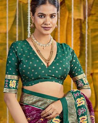 Maroon ethnic motifs zari silk blend handloom sambalpuri saree 5
