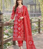 women printed regular  cotton kurta with trousers & with dupatta