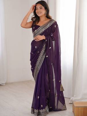 Purple ethnic motifs zari satin designer saree 2