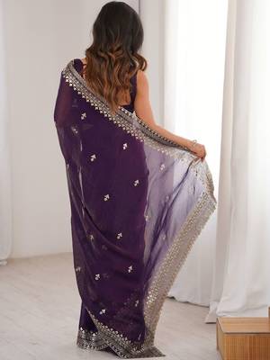 Purple ethnic motifs zari satin designer saree 3