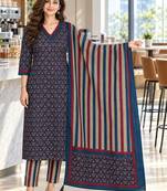 women printed regular  cotton kurta with trousers & with dupatta