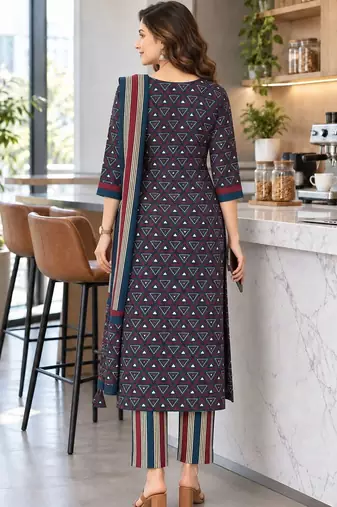 women printed regular  cotton kurta with trousers & with dupatta