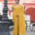 Yellow embellished mirror work  georgette saree