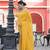 Yellow embellished mirror work  georgette saree