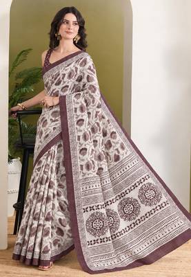 Wine batik printed silk blend ready to wear saree 3