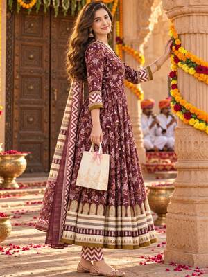 women floral printed angrakha  cotton kurta with trousers & with dupatta 2